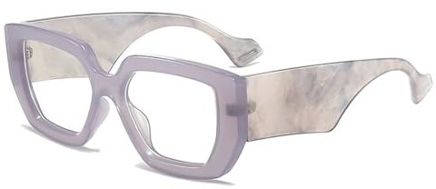 LJCZKA Överdimensionerade blåljusfilter glasögon fyrkantiga kvinnor män, fyrkantiga glasögon utan styrka tjock ram anti-trötthet för PC, TV och mobiltelefon, lila, Lens width: 56mm, Bridge width: