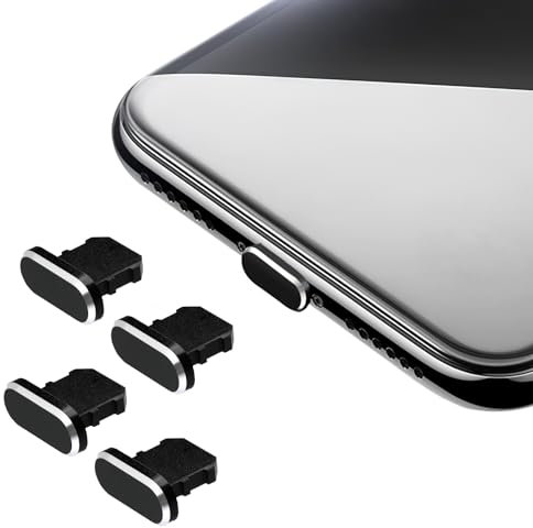 4 Pieces Anti Dust Plugs, Charging Port Cover For Iphone Charger Protector Cover Dust Plugs Black Metal Dustproof Cover Stopper Compatible With Iphone 7, 8,11, 12,13,14, Pro, Max/X/Xs/Xr, Plus