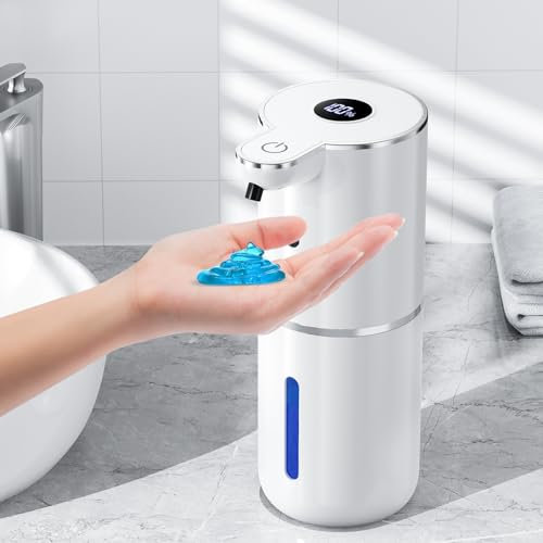 Amyzavls Dispensador de jabón automático con pantalla digital, sin contacto, 380 ml, montaje en pared con sensor, recargable por USB, para baño, cocina