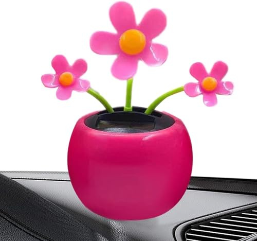 Rose Red Solar Dancing Flower Car Dashboard Decoration, for Automotive Ornament Solar Powered Dancing Sun Flower in Colorful Pots Swinging Bobblehead Dancer Window Sun Catcher Car Dashboard Decor