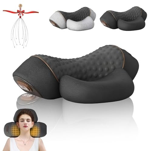 Fisiorest 3 in-1 Artuvate Neck Massager, 2025 New Heated Massage Neck Pillow, Deep Tissue Kneading for Head Shoulders, Back Cervical Massager, Deep Relaxation for Sleep Aid (Black)