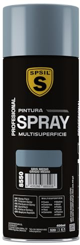 SPSIL Pintura Spray Gris Medio Brillo 400ml - Spray para uso Profesional y Doméstico en múltiples superficies - Alta Adherencia y Cobertura - Secado Rápido