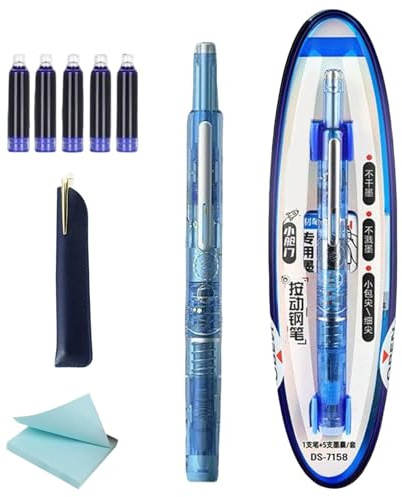 Generico Penne Stilografiche Per Scrivere - Penna a Punta Fine con Inchiostro Blu,Strumento Antigoccia per Scrittura, Schizzi, Calligrafia, Appunti e Doodle
