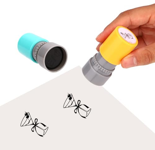 Sinbana 2pcs Tampon Verre à Martini, Cyan & Jaune Cocktail Tampon Encreur Automatique Caoutchouc pour Soirées Festivals Pubs Discos Cartes de Fidélité Activité