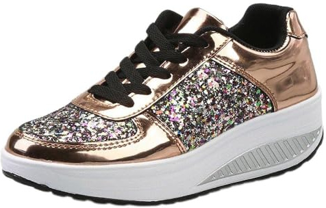 Generiska sneakers med glitter dam sportskor glänsande paljetter festskor tjock sula promenadskor löparskor vattentäta halkfria utomhusskor snyggt läder fritidsskor