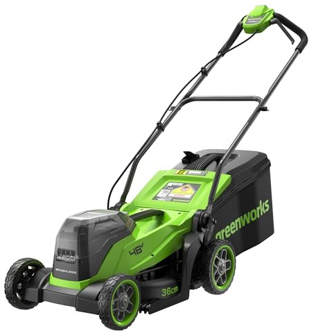 Greenworks 48V (24V x 2) Cortacésped de batería Li-Ion 24V 36cm Ancho Corte hasta 400m² 40L recogedor de Hierba 5 Veces Ajuste Altura Corte Central 30-80mm Sin Batería y cargador-LM3602