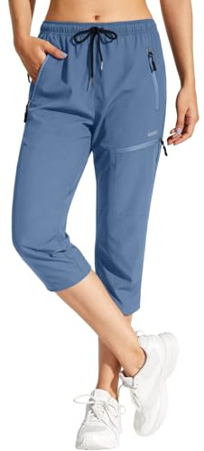 MOCOLY Pantalones Trekking Mujer Pantalón Montaña Cargo 3/4 Pantalon Senderismo Pirata Verano al Aire Libre con Protección UV con Bolsillos de Utilidad Cremallera Capri Azul púrpura XXL