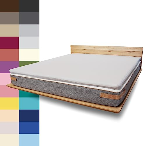 JONA SLEEP Topper Spannbettlaken (180x200 cm) Baumwolle Chrom, 220 g/m² - Bezug für Topper & Boxspringbett, Öko Tex zertifziert, Made in Austria