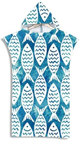 FANSU Surf Poncho de Bain Poncho de Plage, Unisexe Microfibre sans Manches Peignoir de Piscine Serviette pour Adulte Femmes et Hommes Serviette à Changement (Poisson de mer,75x110cm)