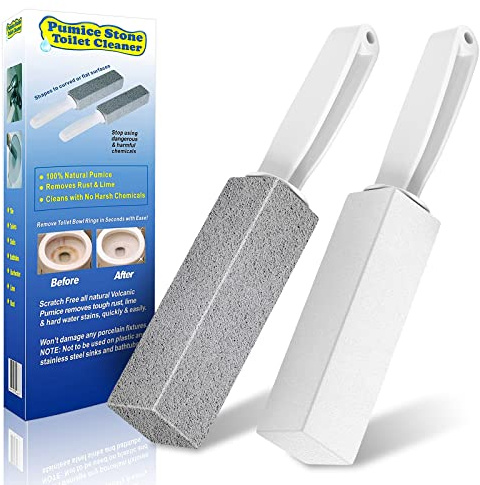 Laiyeoy Toilet Bowl Cleaner Pumice Stone -Hard Water Stain Remover with Ergonomic Handle, Powerfully Removes Toilet Bowl Rings，Rust &Lime，Ideal for Toilet Brush/BBQ Grills/Sink/Pool/Bathroom【2Pack】