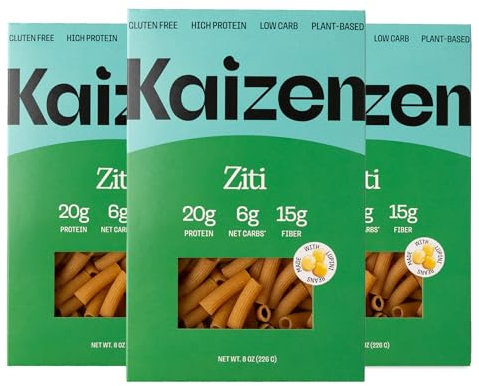 Kaizen Low Carb Pasta Ziti - Gluten-Free, High Protein, Keto Friendly, Plant Based, Made with High Fiber Lupin Flour - 8 ounces (Pack of 3)