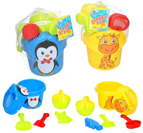 Fun Zone Kids Beach Sand Toy Set, Penguin and Giraffe Bucket Sets with Beach Tools, Summer Fun for Ages 18+ Months - Available in Penguin or Giraffe