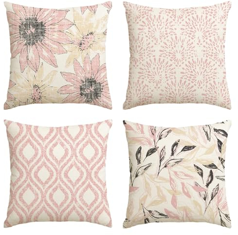 Artoid Mode Rosa Retro Gänseblümchen Frühling Kissenbezüge 4er Set, 40x40 cm Saisonnal Zierkissenbezug Cushion Cover Couch Wohnzimmer Deko