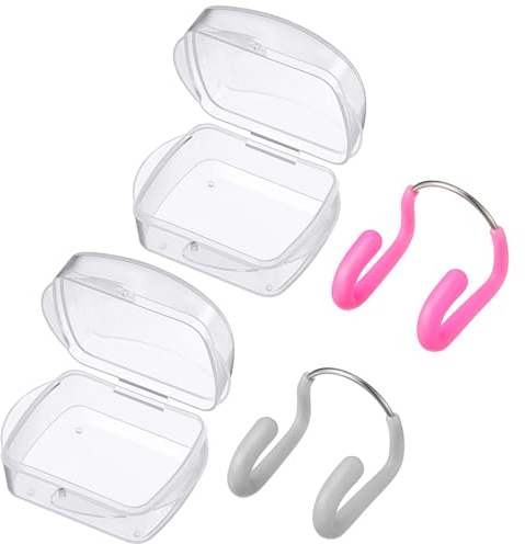 Weewooday 2 Stück Schwimmen Nasenclips für Erwachsene Nasenstöpsel zum Schwimmen Unisex Schwimmen Nasenklammern mit Aufbewahrungsbox für Wettbewerb Training Wassersport (Rosa und Grau)