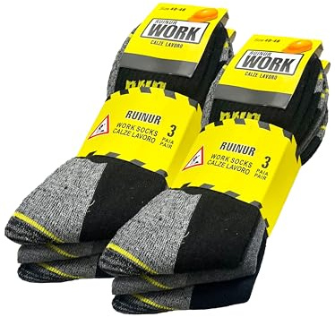 ZSUN Calze da Lavoro Unisex Donna Uomo per Scarpe Antinfortunistica Rinforzate su Tallone e Punta con Trama Rinforzata cod. 4046 (40-46, 6 paia-Nero)