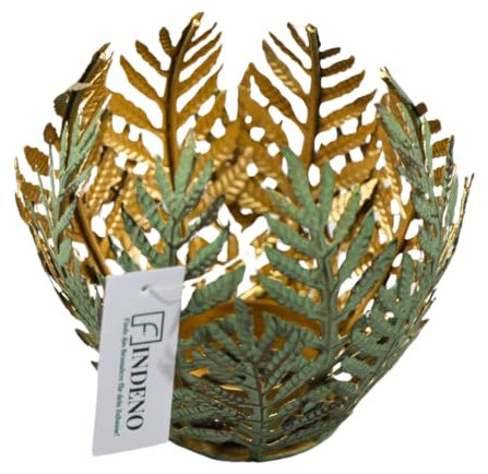 Findeno Teelicht- und Votivkerzenhalter mit Gold-Grünen Blättern - Handgefertigter Kerzenhalter für Stilvolles Ambiente