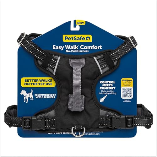 PetSafe Easy Walk Comfort No-Pull Dog Harness Full-Body Padding - Better Walks on the First Use - 5 Points of Adjustment Medium/Large, Black