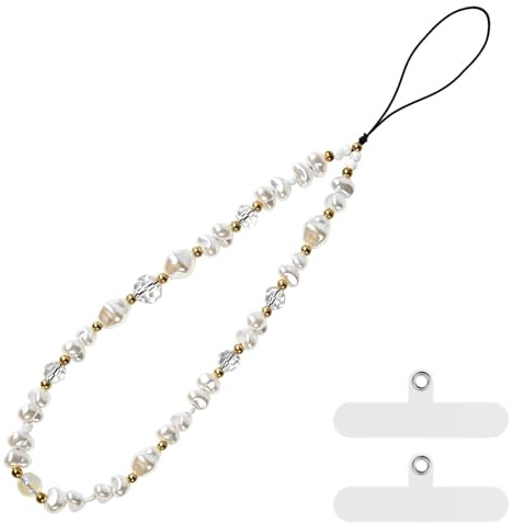 pcgaga Pearl Beaded Phone Charm, Phone Wrist Strap, Handmade Bracelet Straps, Anti-Lost Lanyard Wrist Chain for Airpods Women Girls Gift, Keychain etc (White Pearl)