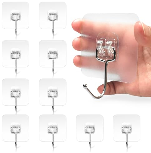 LYASIL Magisk krok självhäftande krok transparent 10 st (max 10 kg), multifunktionella handdukskrokar självhäftande utan borrning, vattentät väggkrok för kök, badrum, dörrvägg, husbilshängare