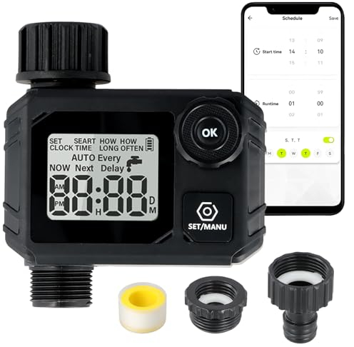 Bewässerungscomputer mit Regenverzögerung/Automatik & Manuell, IPX5 Wasserdicht/Großbild LCD-Display - Wasser Zeitschaltuhr für Garten Rasen Bewässerungssteuerung