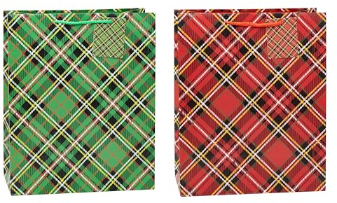 TSI Tartan 87312 - Bolsas de regalo (12 unidades, tamaño grande, 32 x 26 x 13,5 cm), diseño de tartan