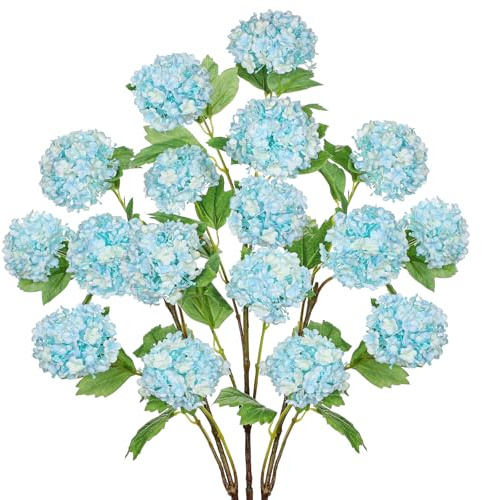 Hollyone 3 st hortensia konstgjorda blommor 18 st falska blomhuvuden, blå sidenblommor falska blommor med långa stjälkar, dekorativa hortensior för heminredning, bröllop, vardagsrum, kök, hög vas