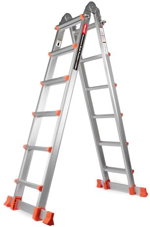 Valeo Ladder 22FT, Multi Position 6 Step Ladder Extension, Anti-Slip A Frame Folding Ladder with Removable Tool Tray, 330lbs Adjustable Telescopic Aluminum Ladders for Stairs Home Indoor Outdoor Roof