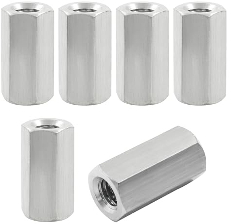 Unlorspy 6Pcs M6 x 1-Pitch 20mm Length Metric Hex Coupling Nuts 304 Stainless Steel Polishing Rod Coupling Nuts for Home Garage Repairs (10mm Hex Width)
