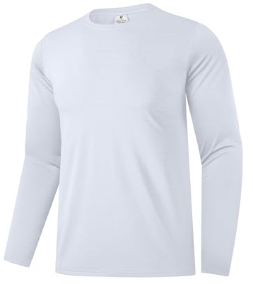 Herr prestanda långärmad t-shirt fukttransporterande skjorta atletisk gym träning skjortor solskydd skjortor för löpning, Vitt, XL