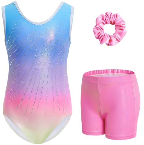 Gogokids Set da Ginnastica per Bambina in Tre Pezzi, Body Senza Maniche con Pantaloncini e Fascia per Capelli, Tute da Ballo da Balletto Scintillanti - Abbigliamento da Ginnastica con Design a Colori