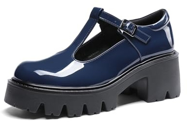 DREAM PAIRS Escarpins Femme Mary Janes à Plateforme, Talon Bloc Confortable, Bout Rond Fermé, Style Rétro Y2K, Chaussures Femme pour Usage Quotidien,Size 41.5,Marine,DWUMPU2571