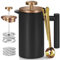 Wrobic Schwarze Mini French Press Kaffeebereiter 350ml, Einzelne Tasse French Press mit Rose Gold Deckel, 3 Extra-Filter & 1 Gold Löffel (1 cup Compact Travel Size) Spülmaschinenfest