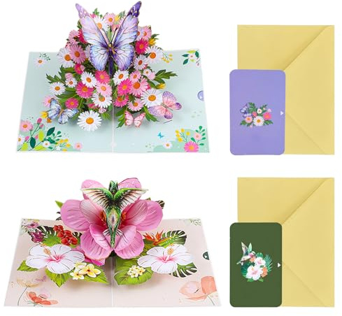 1 Biglietto Di Auguri Di Colibrì E 1 Biglietto Di Auguri Di Farfalla, Biglietto Di Auguri Tridimensionali Creativo, Carta Regalo, Può Essere Utilizzato Per Inviti, Biglietti Di Compleanno.