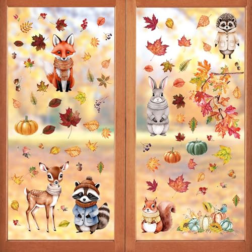 Lets Joy 9 Feuilles Autocollants Automne, Stickers Fenetre Automne Fenêtre Deco, Reutilisable Electrostatique Decoration Thanksgiving Fenetre, Stickers Vitre Décor