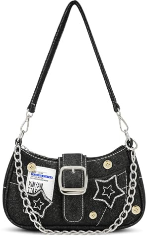 TJHDSF Y2k Bag, Bolso de Mano Y2k Estilo Juvenil, Bolso de Mano Retro, Bolsos de Pequeño, Bolsa Bandolera de Los Años 2000, Geeignet für den Alltag Party, Fotoshootings, Geschenke (Negro Denim)