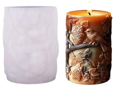 Bird Magpie Cylinder Candle Silicone Mould, Tree Flower Pillar Column Silicone Moulds, Animal Epoxy Resin Casting Soap Mould, for DIY Candle Making Wax Soap Aromatherapy Crafts Home Decor (#1)
