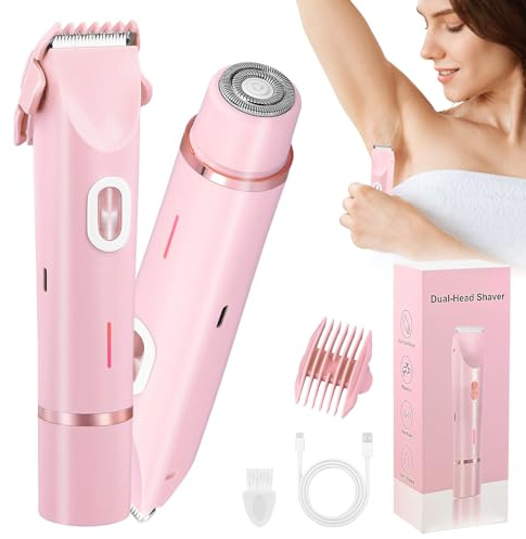 Focenat Afeitadora Eléctrica para Mujer, 2 en 1 Rasuradora, Impermeable IPX7, Recortadora para Zona Intima, Recargable, Uso en Seco y en Mojad, Ideal para Cara, Axilas y Bikini