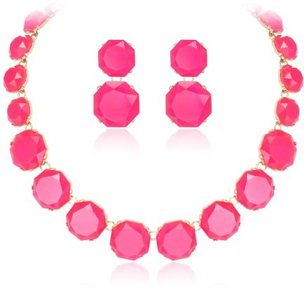 Ever Faith Rhinestone Statement Choker Necklace Earrings Set, Round Crystal Bohemian Art Deco Costume Jewelry Set for Women Girls