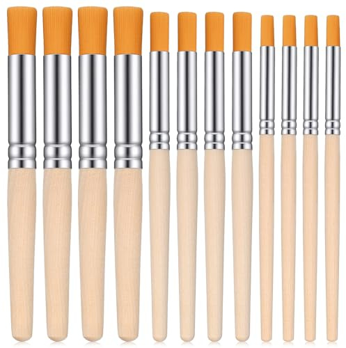 DOPENSPI Lot de 12 pinceaux à pochoirs en bois, 3 tailles, avec manche en bois, pinceaux artistiques pour peinture acrylique, huile et aquarelle, projets de pochoirs et travaux manuels