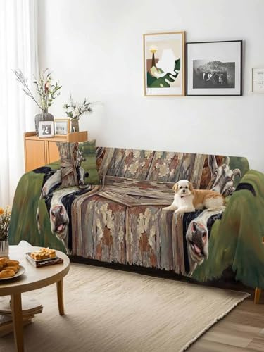 Farmhouse Animals Sofa Cover Blanket Couch Covers for Armchair Cushion,Couch Sofa Silpcover with Tassel,Country Cows Sheeps Roosters Farm Living Room Bedroom Throw Towel Blanket Covers XX-L 71x150