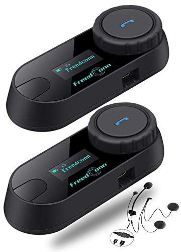Motorcykelhjälm Bluetooth-headset T-COM SC 2-pack, 2-vägs 800M universellt parning BT5.0 intercom kommunikationssystem kit för motorcykel, snabbtelefon med LCD-skärm/musikdelning//FM/Siri/IP65/2-i-1