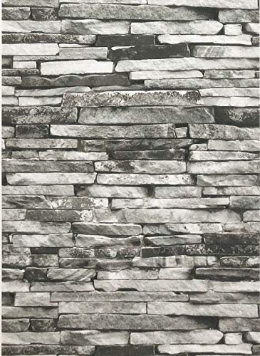 Blooming Wall Papier peint autocollant amovible imitation pierre préencollée pour décoration murale (4,5 m²), noir/gris pierre)