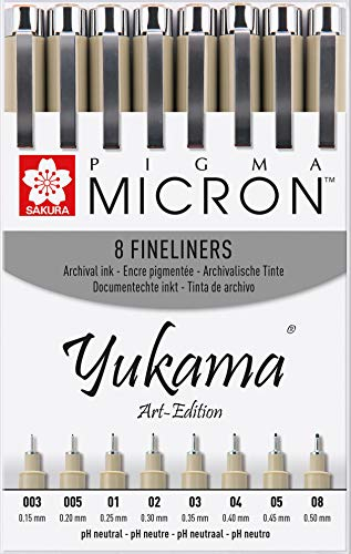 Yukama Sakura Pigma Art-Edition, 8 Pigma Micron Fineliner Nr. 003-08, Schwarz