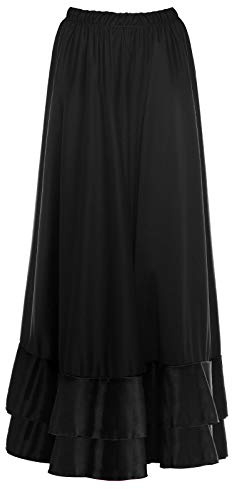 Falda Flamenca Mujer Larga Negra Volante Doble [Tallas Adulto S a XXL]【Talla S】 Ensayo Baile Danza Disfraz