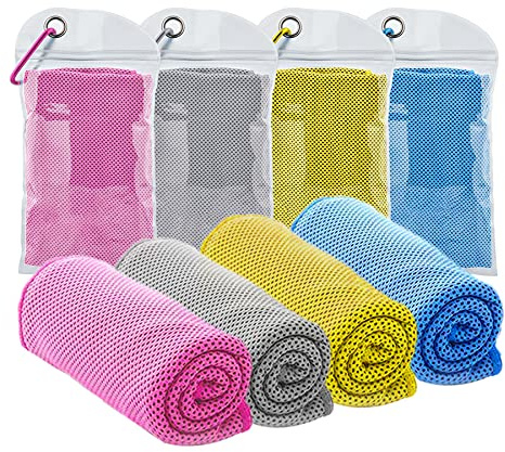4 Packs Cooling Towel (40x12),Ice Towel,Soft Breathable Instant Towel,Microfiber Cool Towel for Yoga,Golf,Sport,Gym,Workout,Camping,Fitness,Outdoor &More Activities(Rose red/Grey/Golden yellow/Blue)