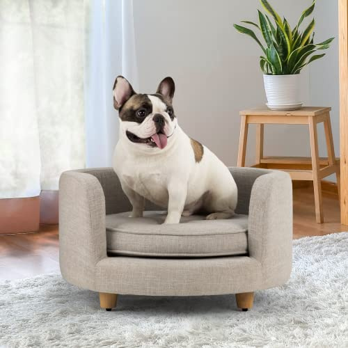 dCee Round Dog Sofa - Cat Couch Holds up to 50 Lbs, 24 in. Soft Velvety Pet Couch for Comfort Sleep, Joint Support, Light Grey
