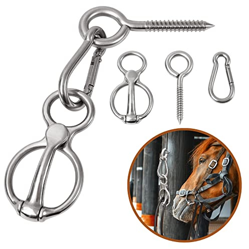 CHOWZZ Bloqueador de anillos de corbata de caballo, tachuelas y suministros, equipo de aparejo de caballos, accesorios de seguridad para caballos con perno de ojo, anillos de corbata cruzada para