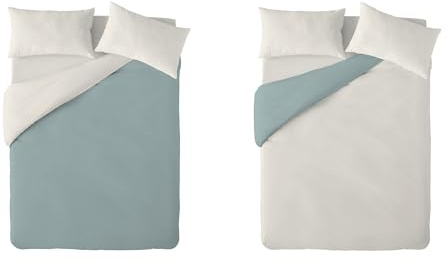 Textilhome – Funda Nórdica Cama 150 Liso - Microfibra Juego Edredón Nórdico (240x220 cm) con 2 Fundas de Almohada (70x40 cm), Tejido Suave, Transpirable y Lavable – Color Aguamarina/Marfil
