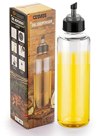 E-COSMOS® Distributeur d'huile de cuisson de 1 litre sans BPA en acier inoxydable de qualité alimentaire pour la cuisine (1000 ml (plastique)