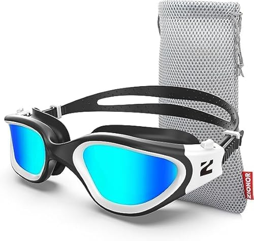 ZIONOR G1SE lunettes de natation pour hommes et femmes avec protection UV, anti-buée, confort, lunettes de natation professionnelles (White-Gold)